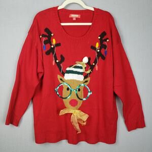 Holiday Traditions Plus Size 2X Rudolph Reindeer Christmas Sweater‎ Red Eclectic